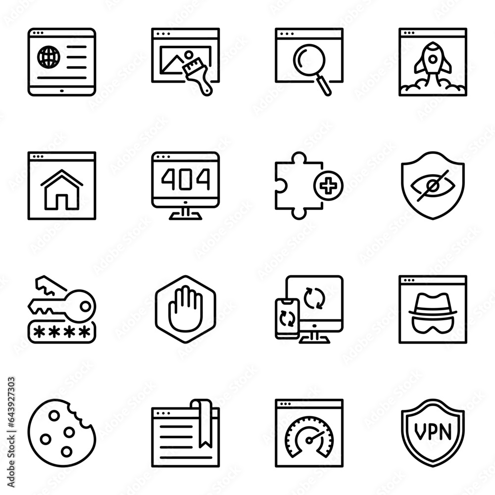 Browser line icons set. browser, ui, monitor, software, address, globe, protect, search, secure, desktop, interface, pc, page, website, application, network, online, outline, safety, shield Browser line icons set. browser, ui, monitor, software, address, globe, protect, search, secure, desktop, interface, pc, page, website, application, network, online, outline, safety, shield