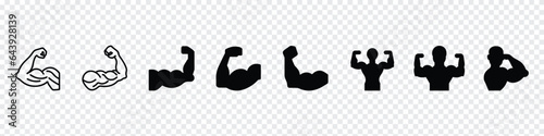 Muscle icon, Hand muscle icon. Sport, wellness, fitness concept. Healthy lifestyle logotype element. Man power, Strong muscles icon. Bicep silhouette. Muscle Black vector icon, Power sing possibility