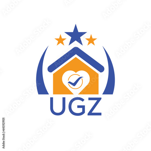 UGZ House logo Letter logo and star icon. Blue vector image on white background. KJG house Monogram home logo picture design and best business icon. 