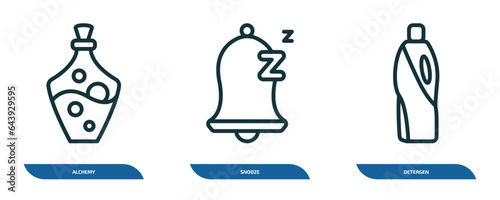 set of 3 linear icons from miscellaneous concept. outline icons such as alchemy  snooze  detergen vector