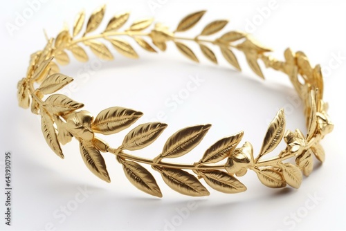 A headband made of gold laurel wreath on a white background. Generative AI
