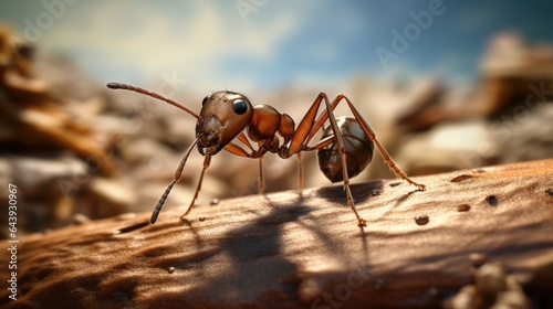 Ant in the nature. Macro shot with shallow depth of field, AI generated Image © musa