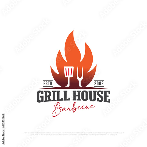 Grill house barbeque logo design vector,food and beverages logo icon vector illustration, best for for bar restaurant logo template