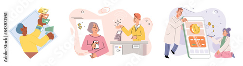 Cashless payment. Vector illustration. Wireless payment systems eliminate need for swiping or inserting cards at payment terminals Many countries are working towards creating cashless society