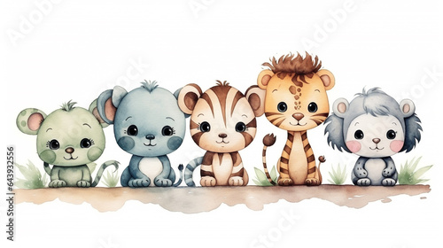 Cute safari animals cartoon isolated on white background.
