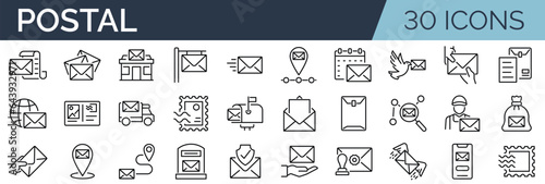 Obraz na plátně Set of 30 outline icons related to post, postal