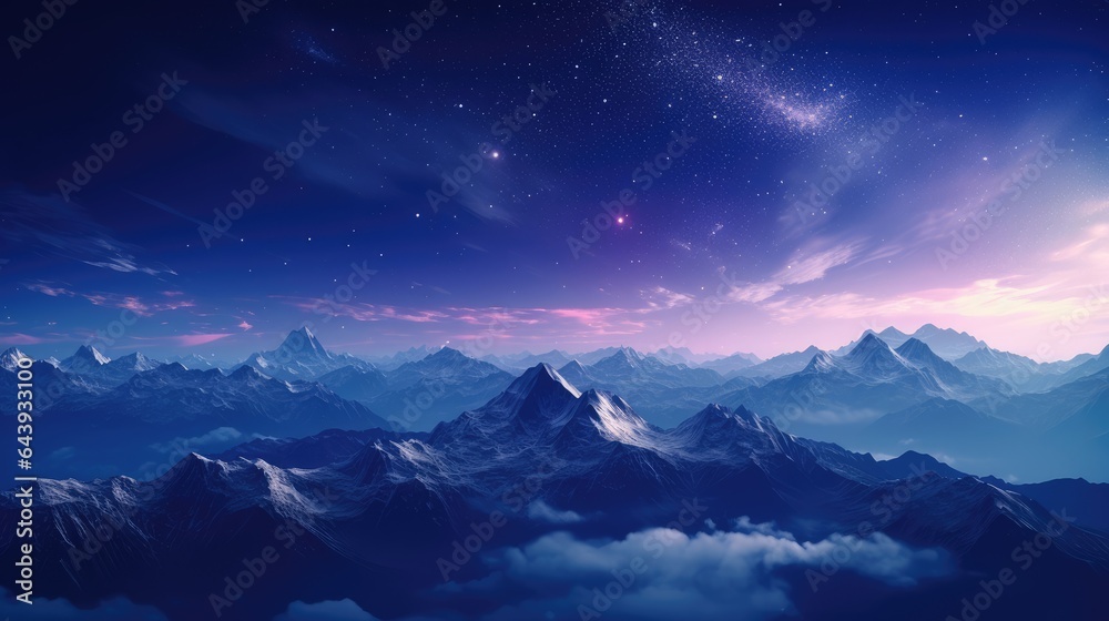 Mountain landscape with stars and nebula. AI generated Image Mountain landscape with stars and nebula. AI generated Image