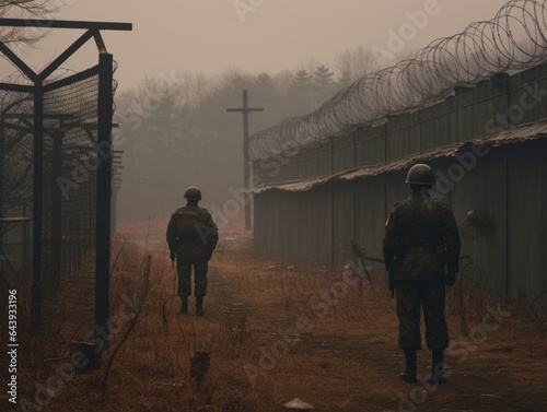 a fence on North Korea's border with the military. photo