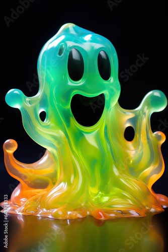 This halloween-inspired cartoon art depicts a vibrant, expressive slime creature, inviting viewers to explore its whimsical world of color and fun