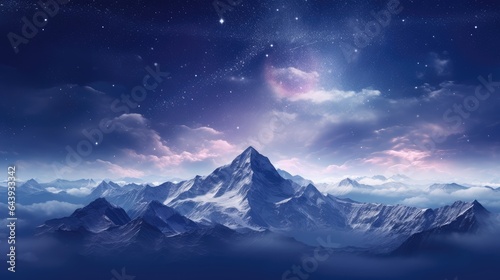 Mountain landscape with stars and nebula. AI generated Image
