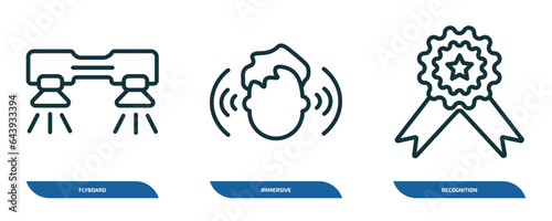 set of 3 linear icons from artificial intellegence concept. outline icons such as flyboard, immersive, recognition vector