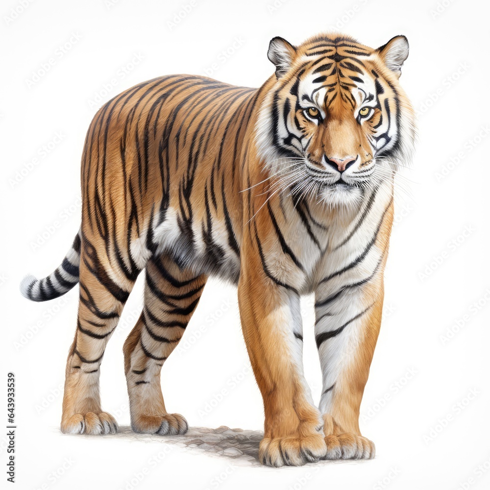 Siberian Tiger isolated on white background. AI generated Image