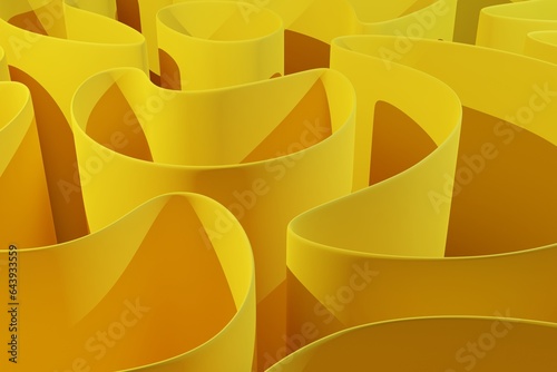 Yellow abstract background in minimalist style concept of curved sheets of paper, background for advertising. 3D rendering
