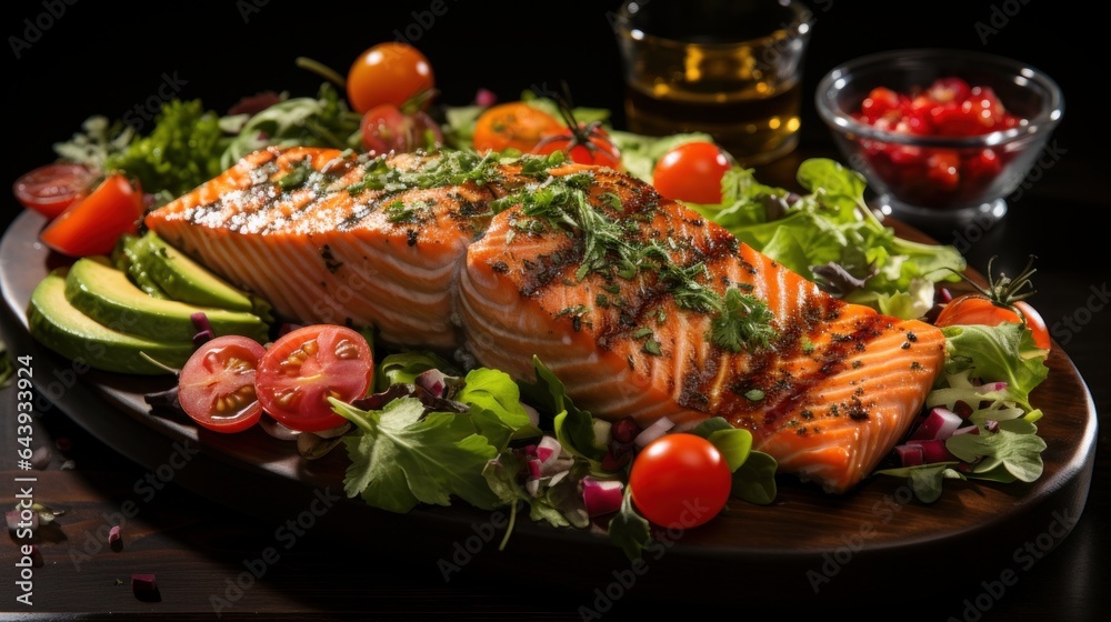 grilled salmon steak with vegetables grilled salmon steak with vegetables