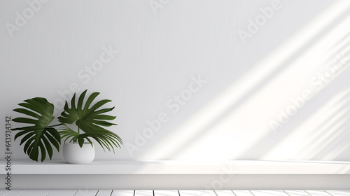 white wall with plant. Generative Ai © PETR BABKIN