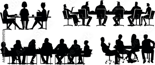 business people having a meeting  men and women business meeting on a table vector silhouettes