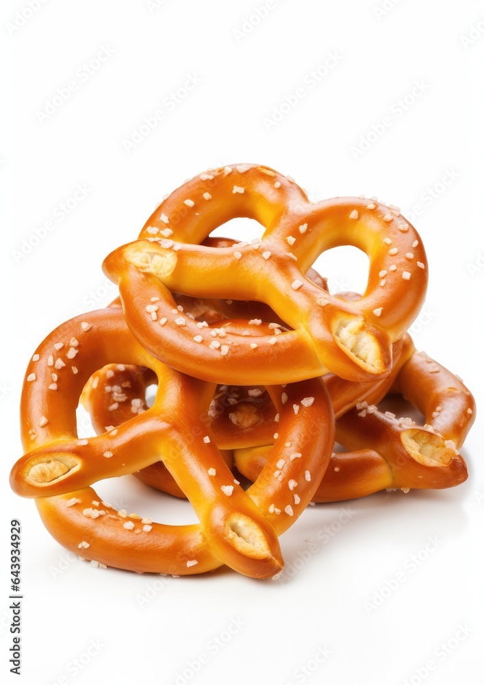 A pile of pretzels on the white background. Generative AI. A pile of pretzels on the white background. Generative AI.