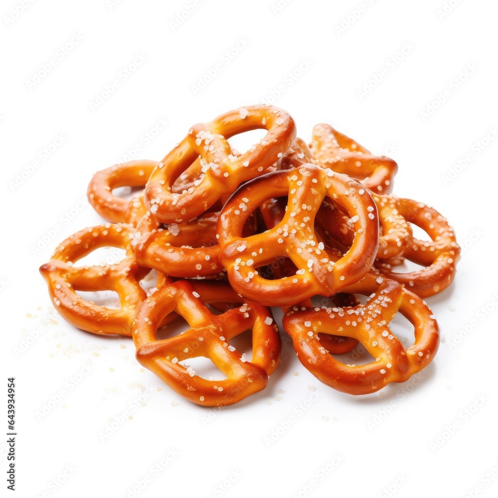 A pile of pretzels on the white background. Generative AI. A pile of pretzels on the white background. Generative AI.