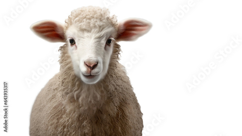 PORTRAIT OF A CUTE YOUNG LAMB LOOKING AT THE CAMERA.. PNG ISOLATED ON TRANSPARENT BACKGROUND.