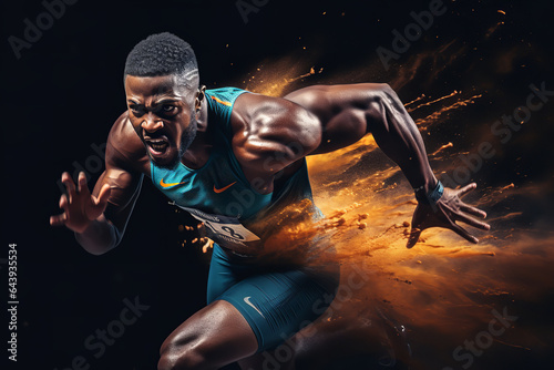 A dynamic portrayal of an athlete's raw power and speed, with muscles clearly defined