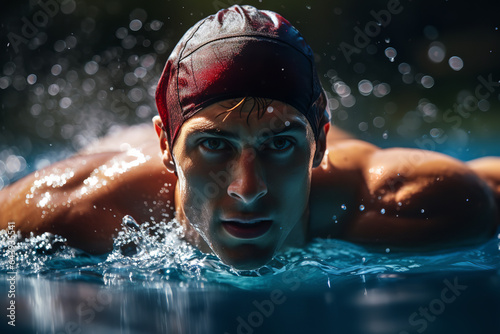 Demonstrating the synergy in muscle movement, the swimmer's shoulders propel them through water with grace © Davivd