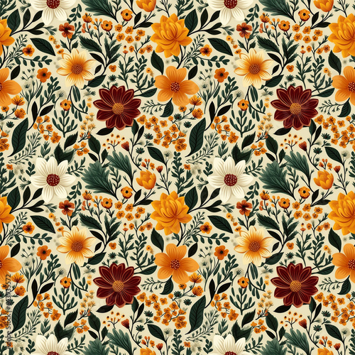 Wallpaper Mural Autumn Flower Seamless Pattern Torontodigital.ca