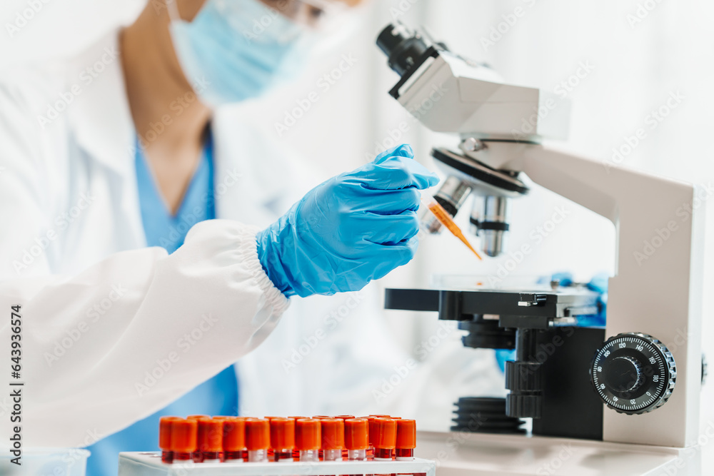 Close up scientist conducting precise virus lab test, scientific methodology, microbiologist conducting virus detection and testing in progress Close up scientist conducting precise virus lab test, scientific methodology, microbiologist conducting virus detection and testing in progress