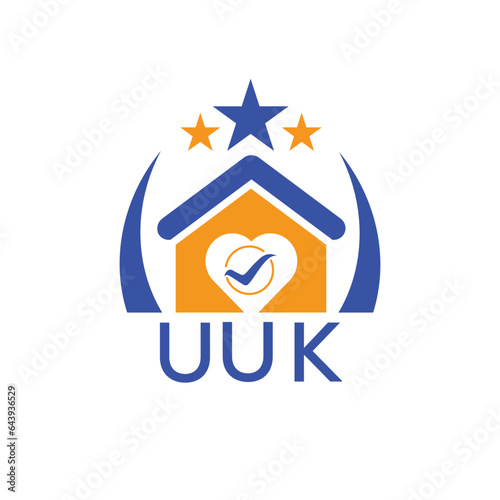 UUK House logo Letter logo and star icon. Blue vector image on white background. KJG house Monogram home logo picture design and best business icon. 