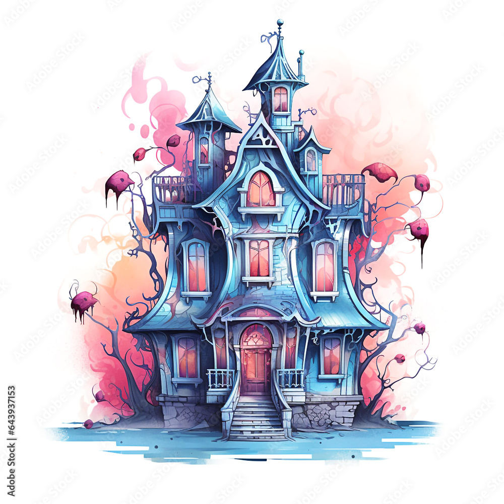 Halloween house in watercolor style illustration