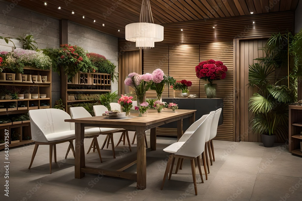 home dining room decorated with flowers and plants