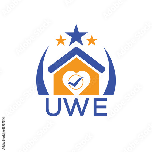 UWE House logo Letter logo and star icon. Blue vector image on white background. KJG house Monogram home logo picture design and best business icon. 
