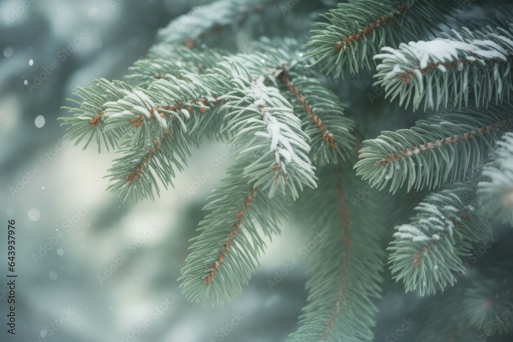 Fir branches falling snow season. Generate Ai