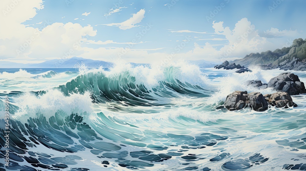 Wonderful watercolors of the ocean in a big storm Wonderful watercolors of the ocean in a big storm
