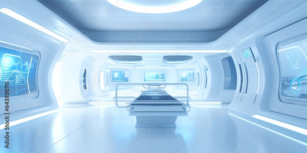 Modern interior of futuristic clinic or lab Modern interior of futuristic clinic or lab