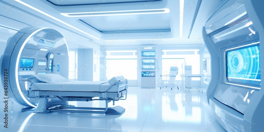 Modern interior of futuristic clinic or lab Modern interior of futuristic clinic or lab