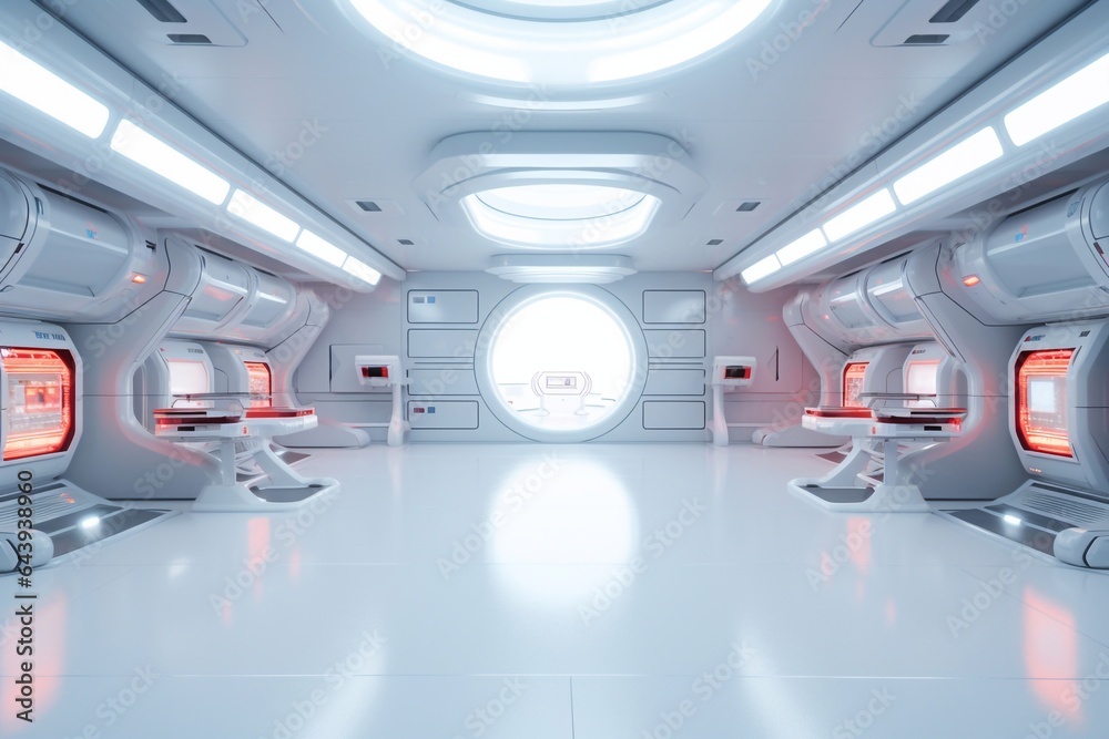 Modern interior futuristic clinic. White corridor Modern interior futuristic clinic. White corridor