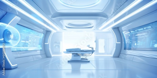 Modern interior futuristic clinic. White corridor