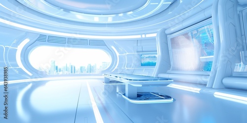 Modern interior futuristic clinic. White corridor