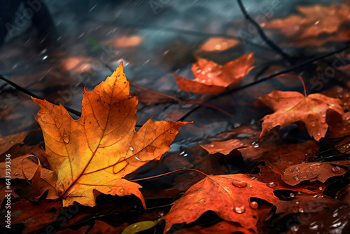 autumn leaves in the wind and rain