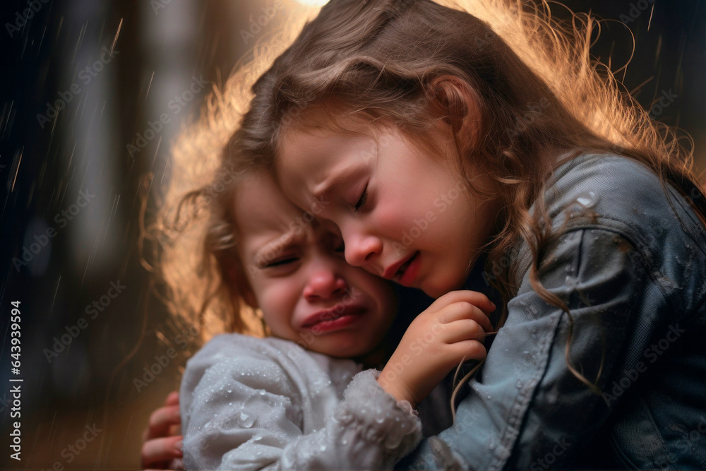 © the_lightwriter - sad kids, the oldest kid comfort her sibling.