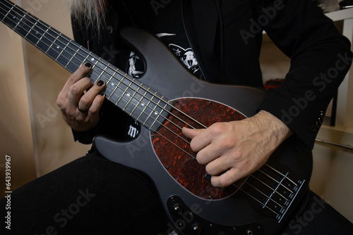 Guitarist, guitar, gothic, painted nails, black clothes, close-up