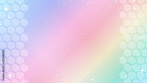 淡い虹色の六角形パターンの背景。