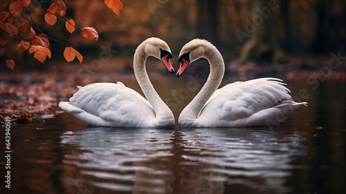 two swans in a lake during autumn