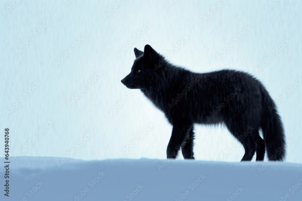 Obraz premium silhouette of an arctic fox against a snowy backdrop