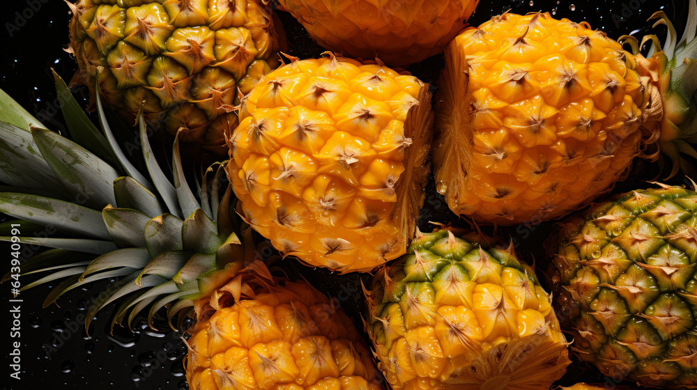 Sweet and Succulent: Top-Down View of Ripe Pineapple Stack