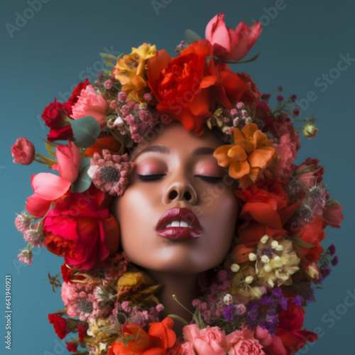 Ai generative image of woman whit flowers on her head.