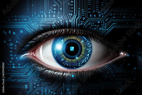 concept of cyber security awareness vs hacker , virus, eye scan , fingerprint ,key , biometric protection