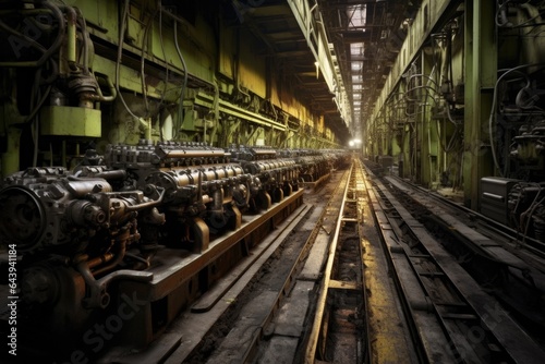 car engines on assembly line conveyor belt