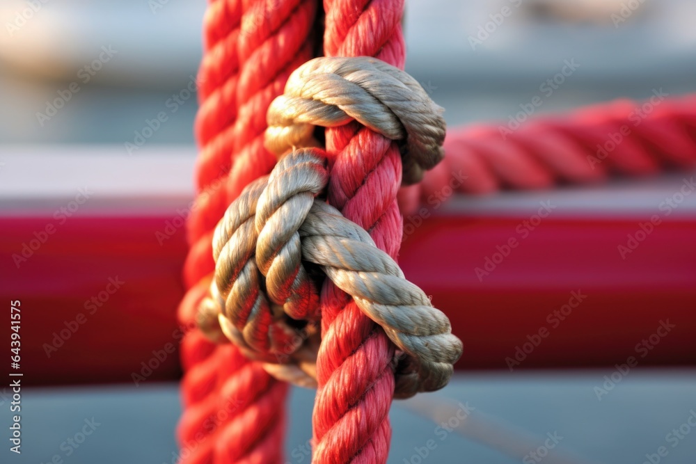 figure-eight knot on a sailboats rigging - obrazy, fototapety, plakaty 