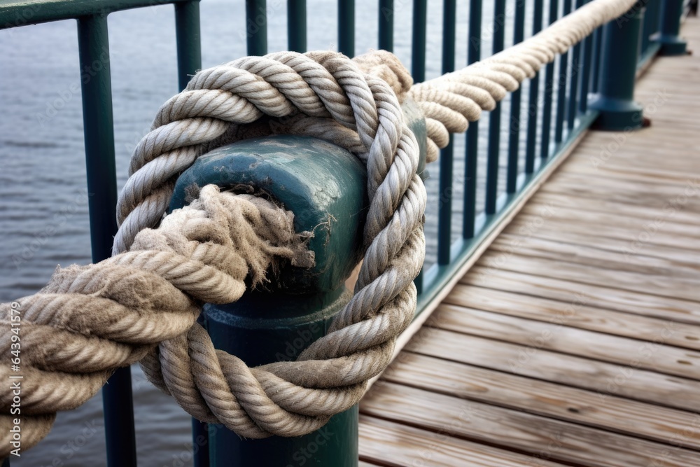 tight sailors knot on a ships railing